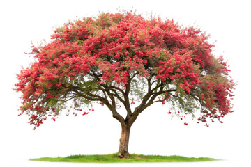 Vibrant pink flowering tree with lush foliage isolated on transparent background