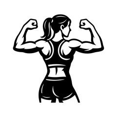 Strong Woman SVG Back View Flexing Muscles | Female Fitness Silhouette Vector Illustration