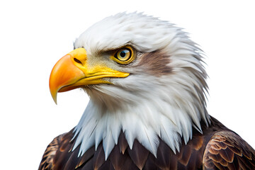 Obraz premium Majestic bald eagle closeup portrait with piercing gaze and sharp beak, isolated on transparent background