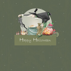 halloween card with cat