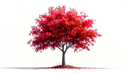 Fototapeta premium Isolated red maple tree with vibrant foliage against a clean white background