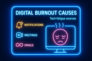 Digital Burnout Infographic with Technology Overload and Mental Exhaustion for Workplace Wellness