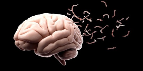 brain with worms eating it 