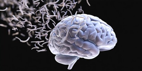 brain with worms eating it 