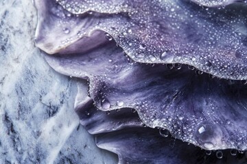 Obraz premium Vibrant purple and blue plant leaves, richly textured and covered in sparkling water droplets. A beautiful, organic natural abstract macro.