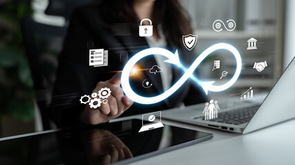 The infinity concept represents limitless innovation, creative growth, and embracing endless business opportunities for future advancement. Latch