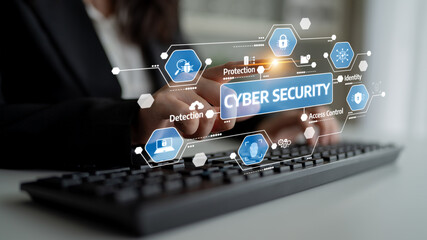 This image illustrates the concept of cyber security with digital icons representing protection, detection, and access control, emphasizing the importance of safety in technology. Tessel