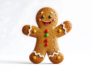 Obraz premium Cute 3D Cartoon Gingerbread Man Waving on White Background