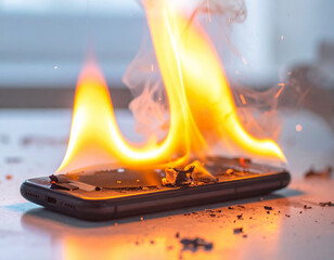 発火するスマホと炎の危険シーン。