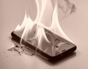 発火するスマホと炎の危険シーン。