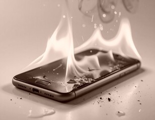発火するスマホと炎の危険シーン。