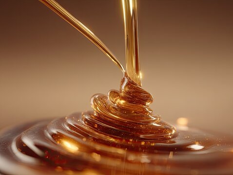 Close-up of golden liquid pouring and swirling