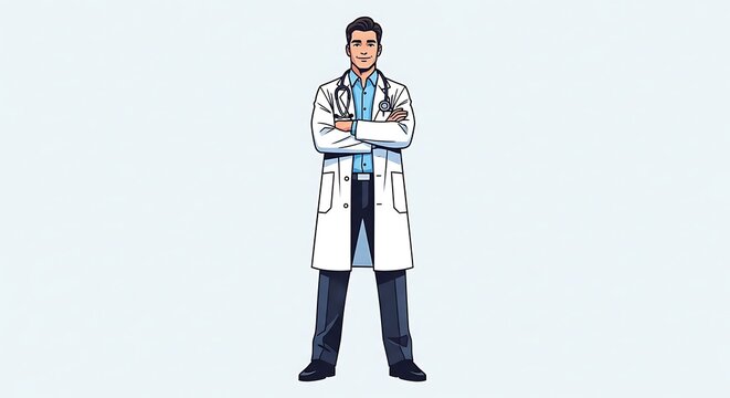 Confident Doctor Standing with Arms Crossed in a White Coat.