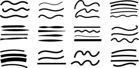 Collection of Hand Drawn Brush Stroke Line Vector Elements Design