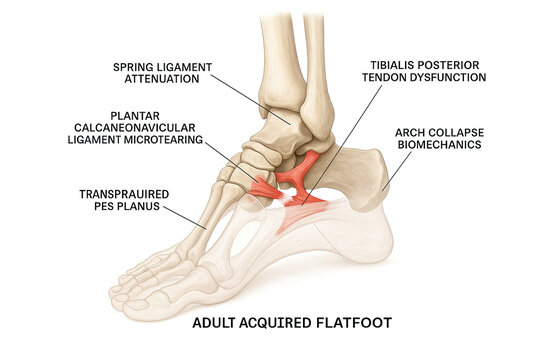 Medical Illustration of Adult Acquired Flatfoot Showing Ligament and Tendon Dysfunction