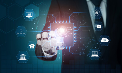 Obraz premium AI enhances system integration by optimizing AI, system, and integration to deliver seamless digital services and intelligent operations Vouch