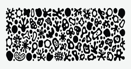 Discover a vector collection of black abstract shapes with organic blob forms. Minimalist, clean, and modern design perfect for patterns, backgrounds, and graphics.