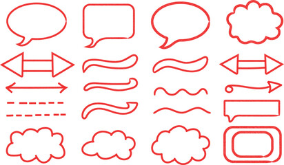 Collection of Hand Drawn Red Arrows Speech Bubbles and Underlines