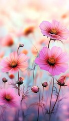 A Vibrant Watercolor Meadow Filled with Colorful Wildflowers Under a Bright Golden Sunlight Sky