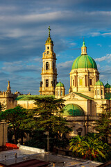 Pompeii modern cathedral, in the morning light of a summer day, italian church