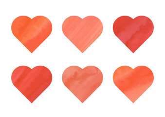 水彩テクスチャのあるオレンジ色ハートのセット素材
