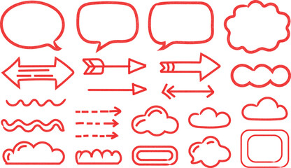 Doodle style communication elements in red for graphic design projects