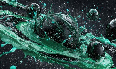 Abstract explosion of teal and black paint