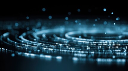 Abstract Digital Background of Glowing Blue Circles and Binary Code Representing Data Flow in Technology and Innovation Concepts