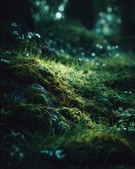 Lush, mossy forest floor bathed in filtered sunlight