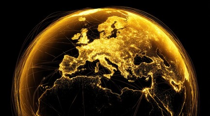 Golden European globe, highlighted connections
