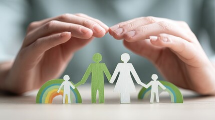 Hands protect a family cutout