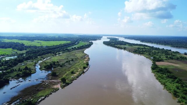 Drone Flight Over Mahanadi River in East Odisha. 