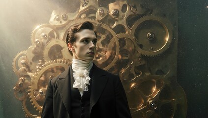 Victorian Steampunk Gentleman with Clockwork Gears