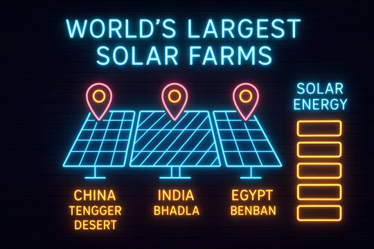 Mega Solar Farms Infographic with Large-Scale Renewable Energy for Environmental Reports