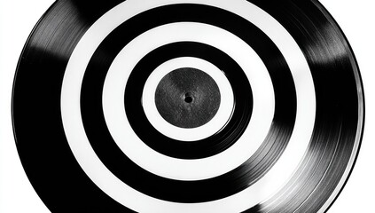 Close-up of a black vinyl record with concentric circles