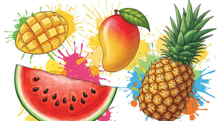 Vibrant tropical fruit medley featuring juicy watermelon, sweet mango, and delicious pineapple for a refreshing summer sensation and healthy lifestyle