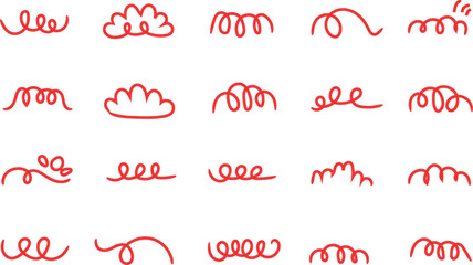 Red hand drawn shapes and doodles vector pattern on white background