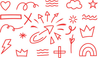 Red hand drawn design elements vector illustration on white background