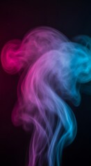 Obraz premium Swirling Smoke Plumes in Pink and Blue Hues Against a Dark Background vapor abstract of Portrait
