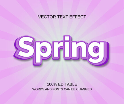 Colorful spring text effect in cartoon style. Editable pink and purple typography for seasonal design, greeting cards & social media. AI vector file.