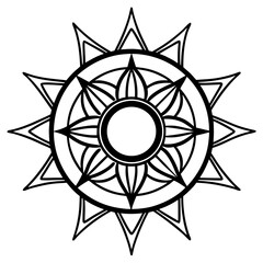 Minimalist Tribal Moon Mandala Outline Vector Design Isolated on White