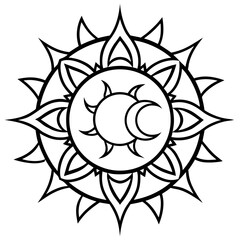 Minimalist Tribal Moon Mandala Outline Vector Design Isolated on White