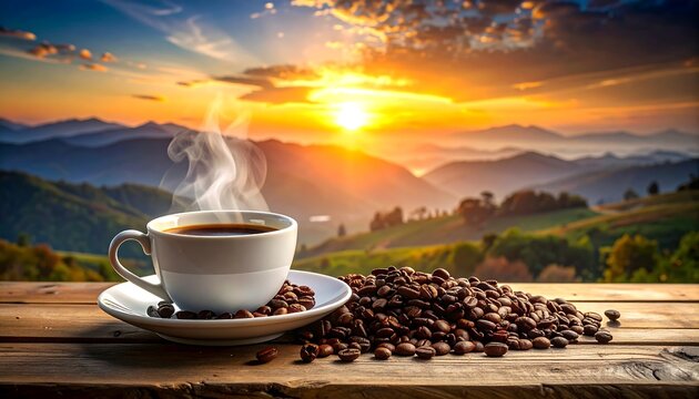 Morning Coffee Bliss - Aromatic Brew at Sunrise.