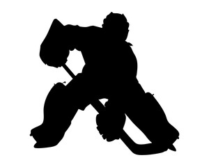 Ice hockey goalie player protecting goal silhouette