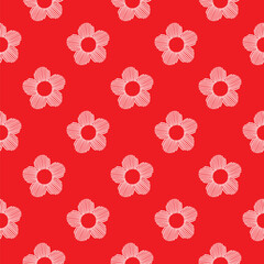 White Line Drawing Flower On Red Background