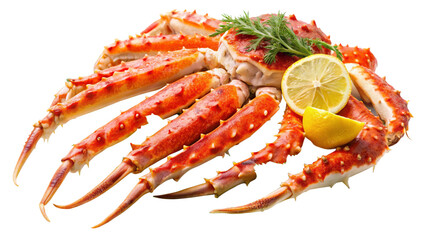 : close-up-of-succulent-king-crab-legs--garnished isolated on white background