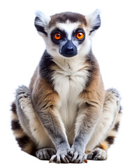 Obraz premium Ringtailed lemur sitting upright isolated on transparent background with bright eyes and fluffy tail