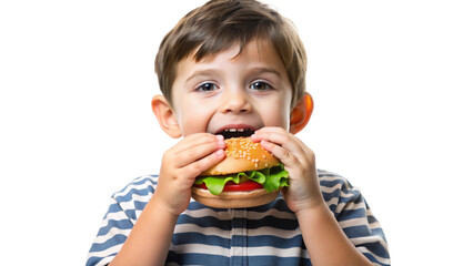 -kid-eating-burger-food-hamburger-innocence isolated on white background