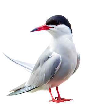 Graceful tern bird standing isolated on transparent background with elegant posture and sharp beak