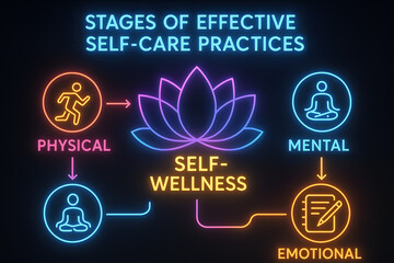Neon Self Care Infographic with Wellness Practices for Mental Health